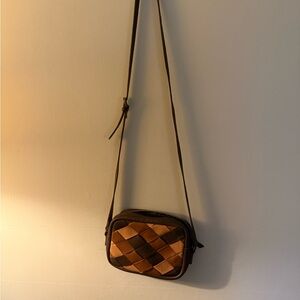 Fat Face Brown and Tan Checkered Crossbody Bag